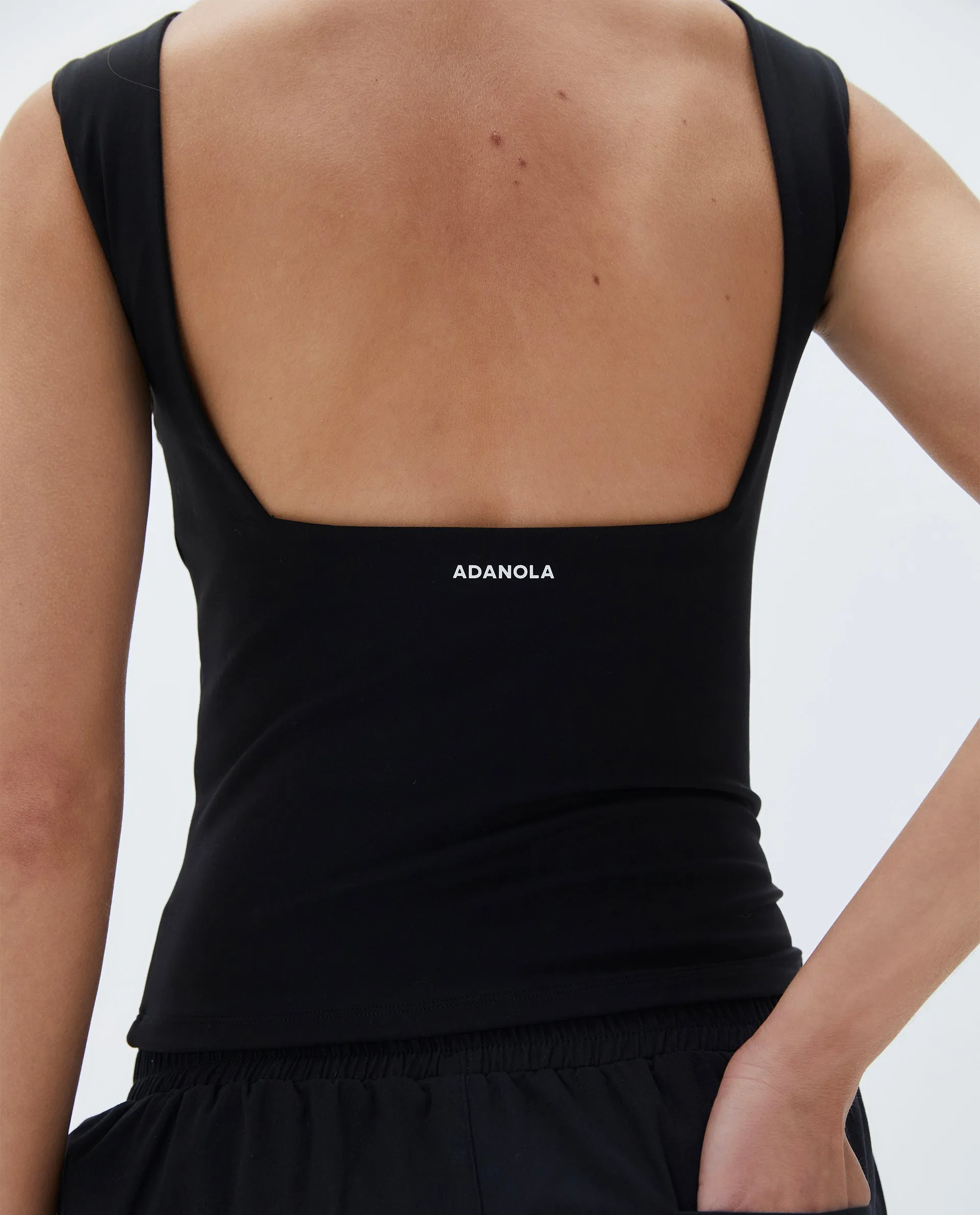 Square Neck Open Back Top - Black