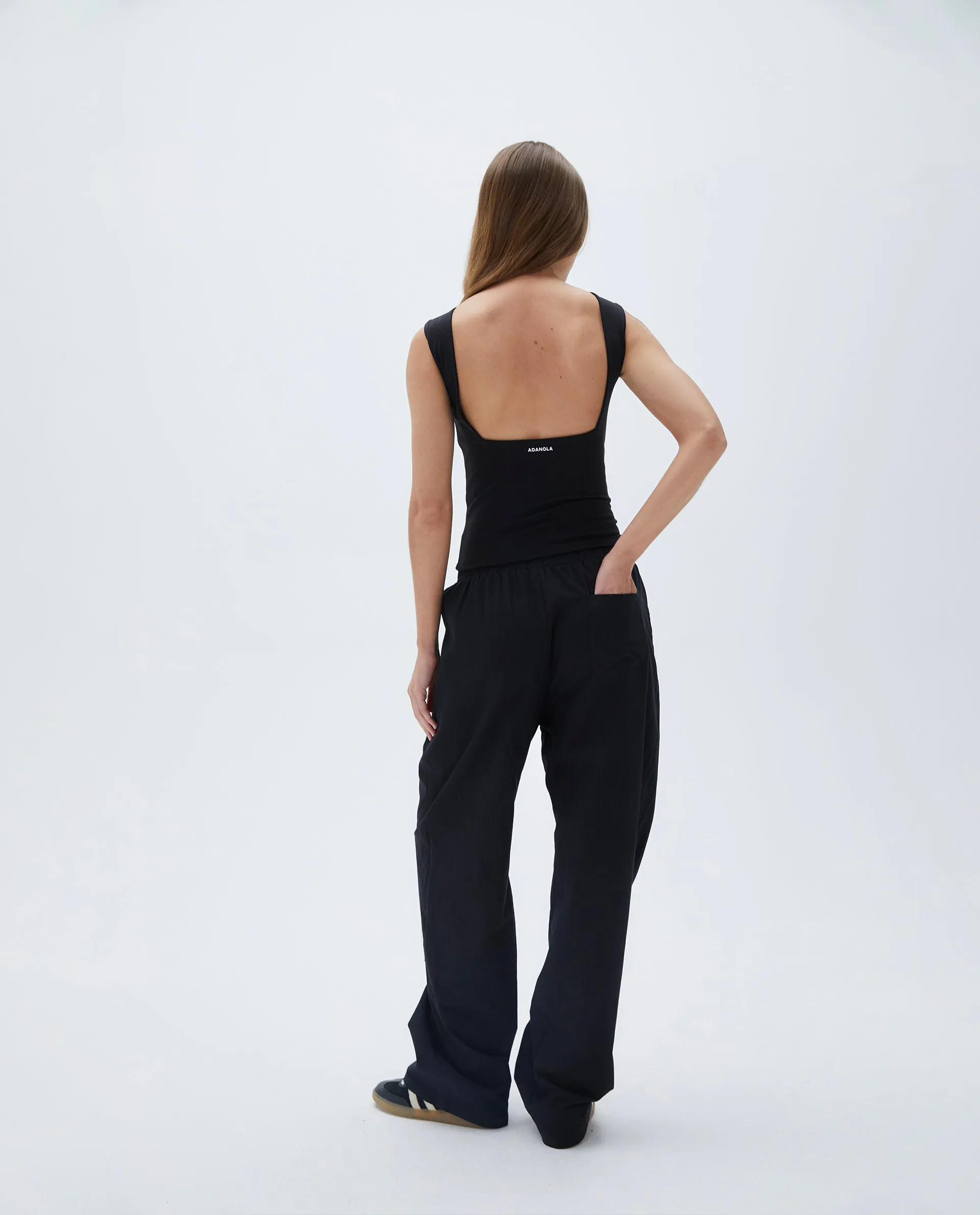 Square Neck Open Back Top - Black