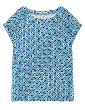 T-shirt donna Swirl Print in jersey azzurro a fantasia con manica ad aletta