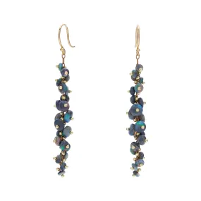 TenThousandThings 18k Beaded Long Spiral Black Opal Earrings