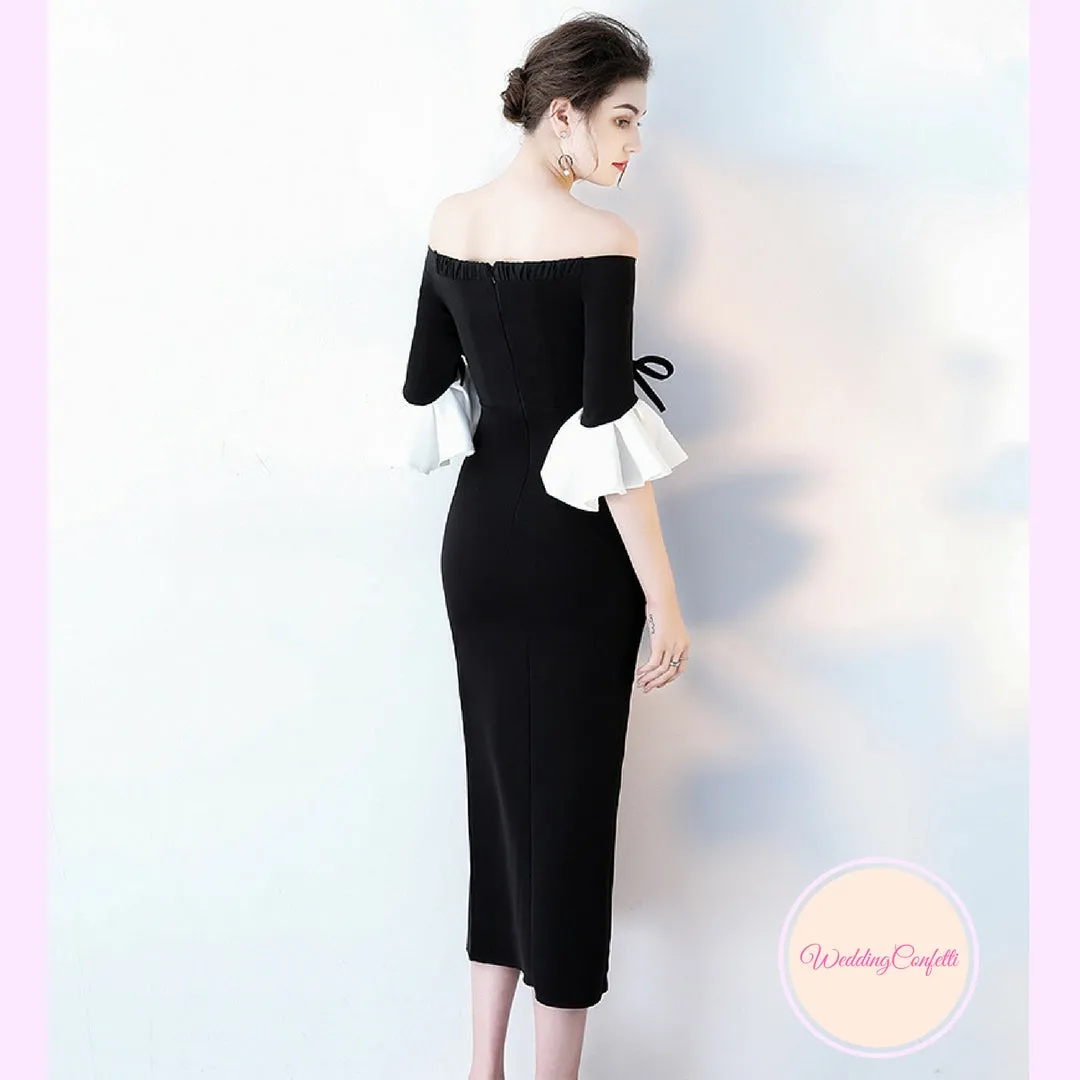 The Fayth Cocktail Black Trumpet Sleeves Dress