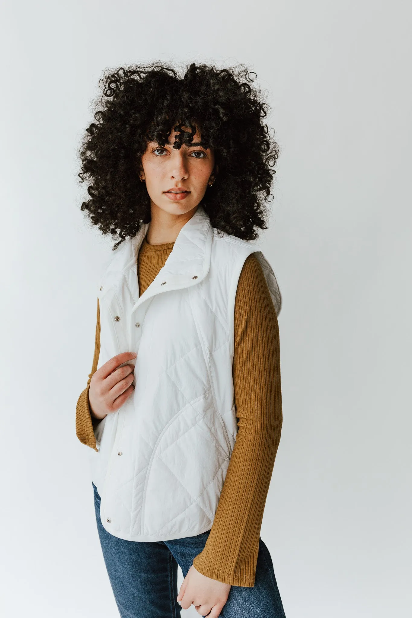 The Kent Quilted Button-Up Vest in White