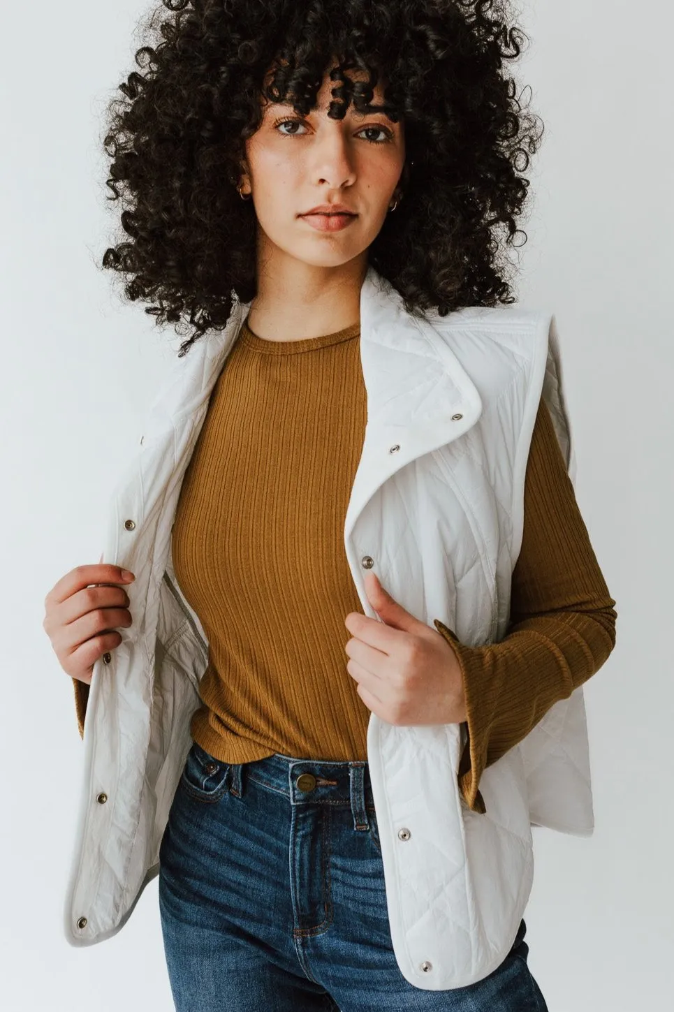 The Kent Quilted Button-Up Vest in White