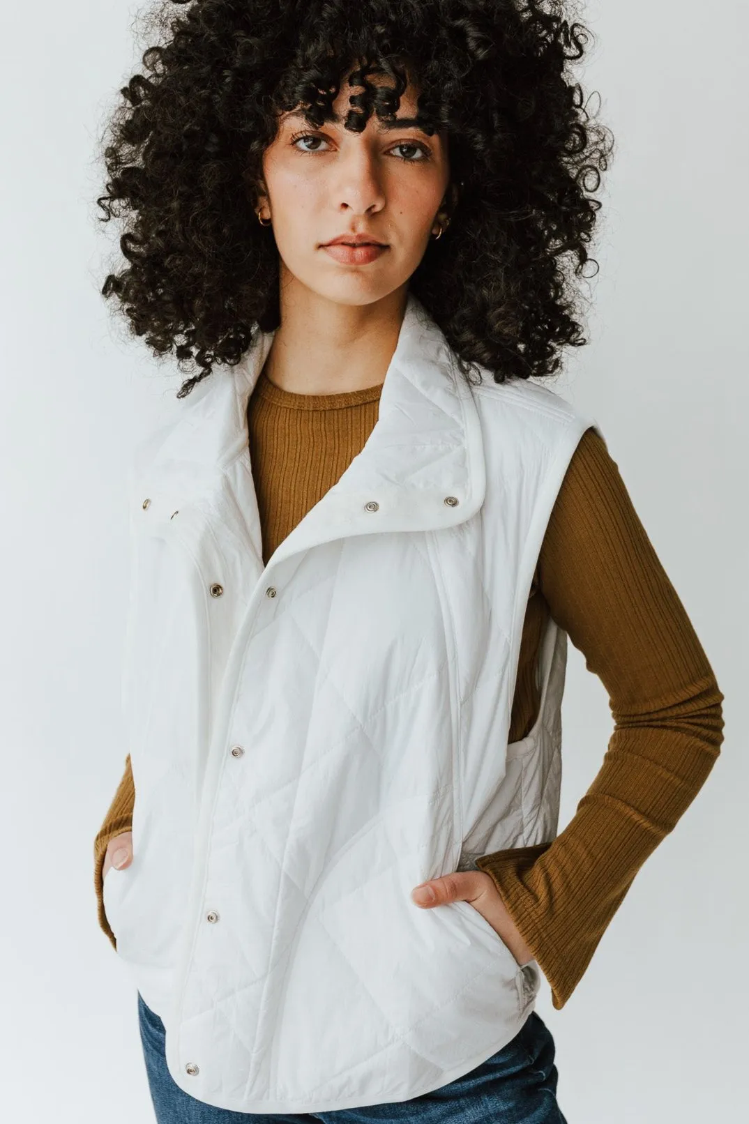 The Kent Quilted Button-Up Vest in White