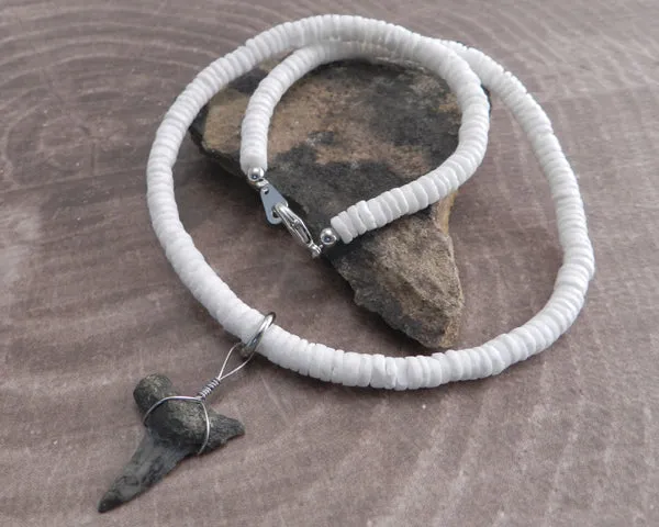 White Pukka Necklace with Shark Tooth