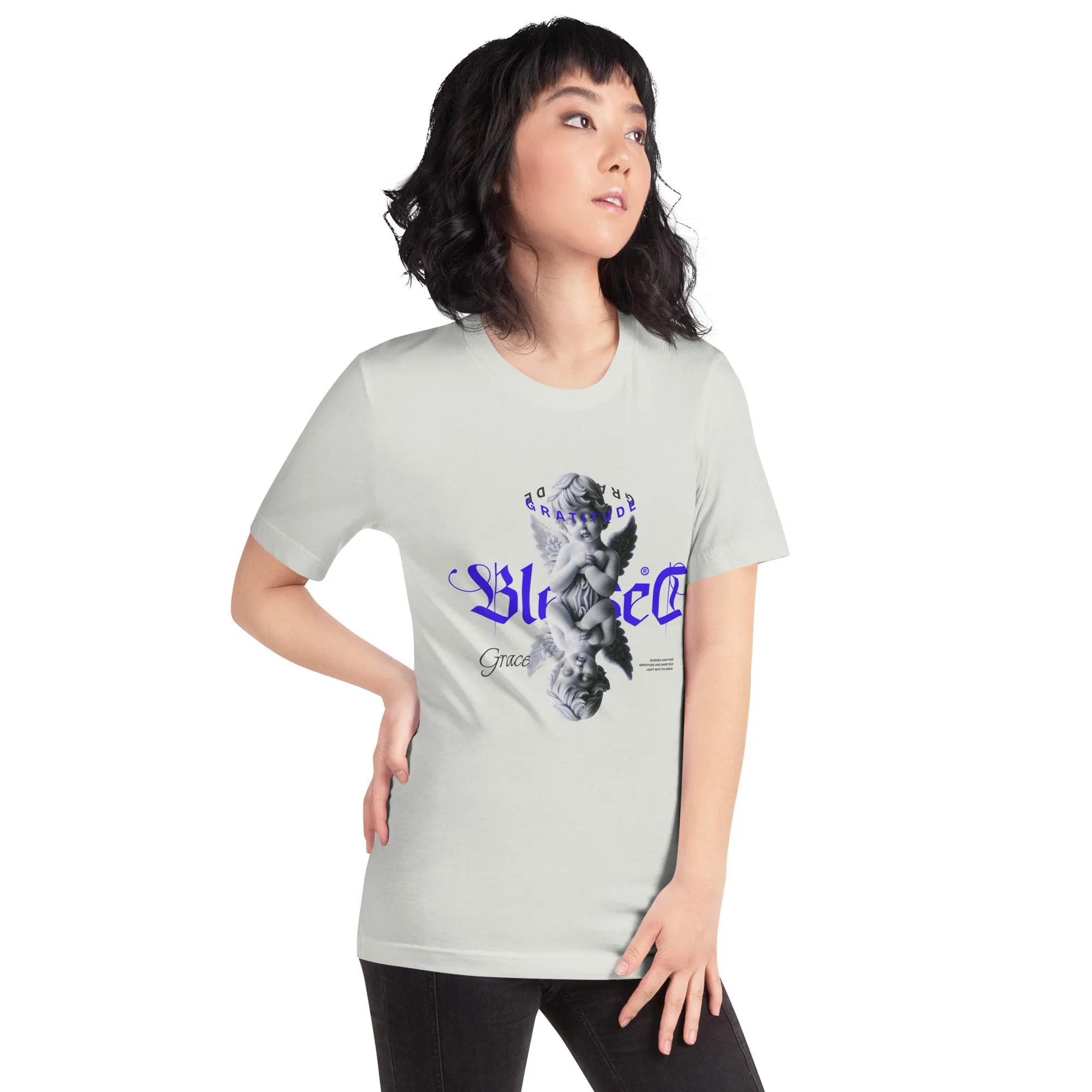 Women's Cupid Blessed and Gratitude Theme Short Sleeve T-shirt