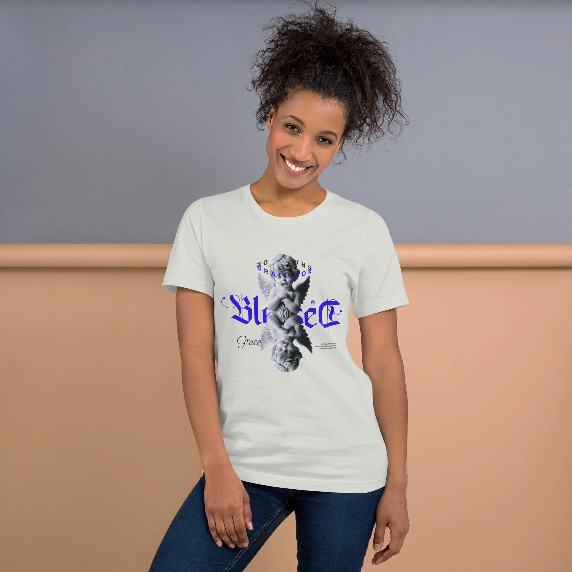 Women's Cupid Blessed and Gratitude Theme Short Sleeve T-shirt